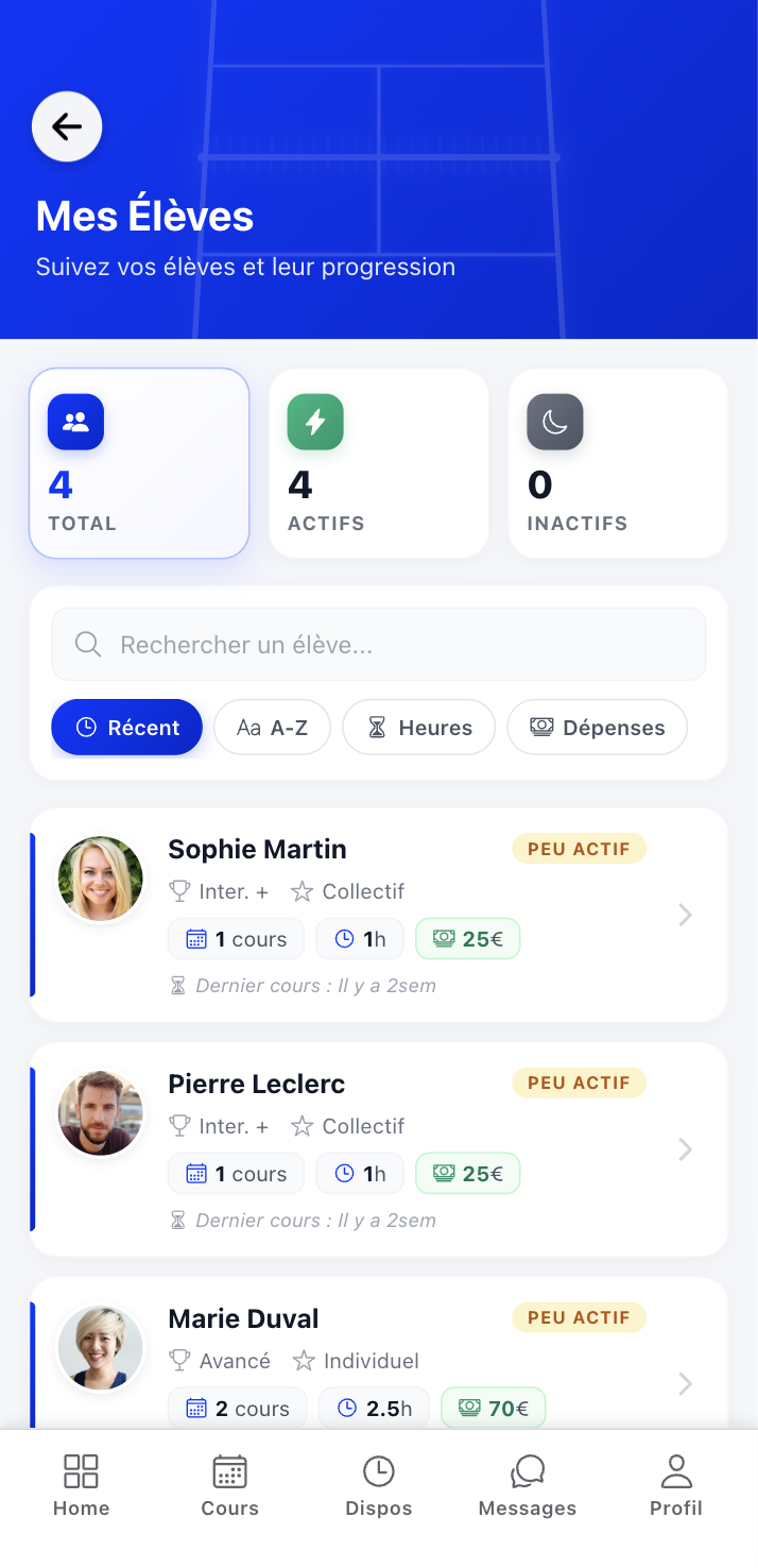Fiche élève & suivi